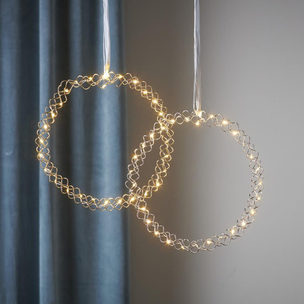 LED Kranz "Hoop" - 30 warmweiße LED - D: 30cm - Material: Metall - Batteriebetrieb - Timer - gold